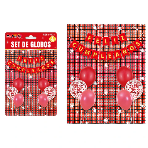 Set de globos con fondo disco rojo 9pcs