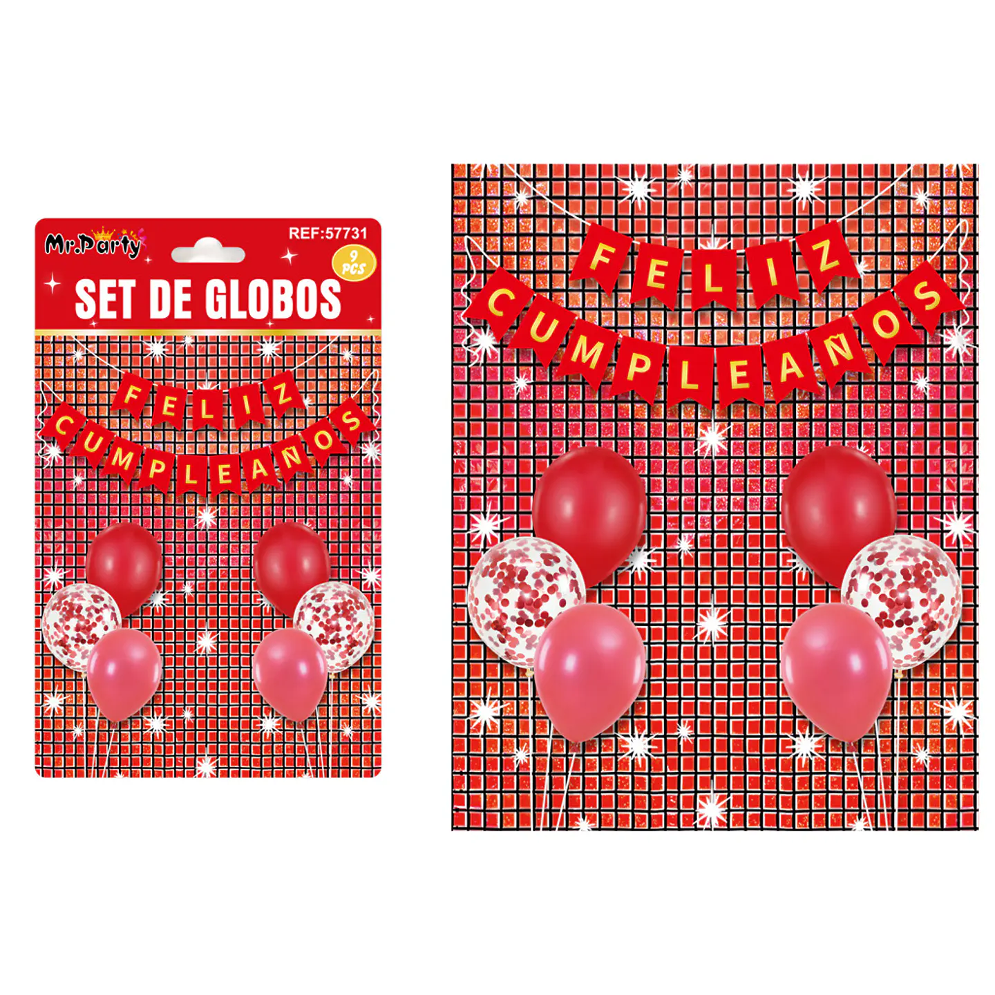 Set de globos con fondo disco rojo 9pcs 1