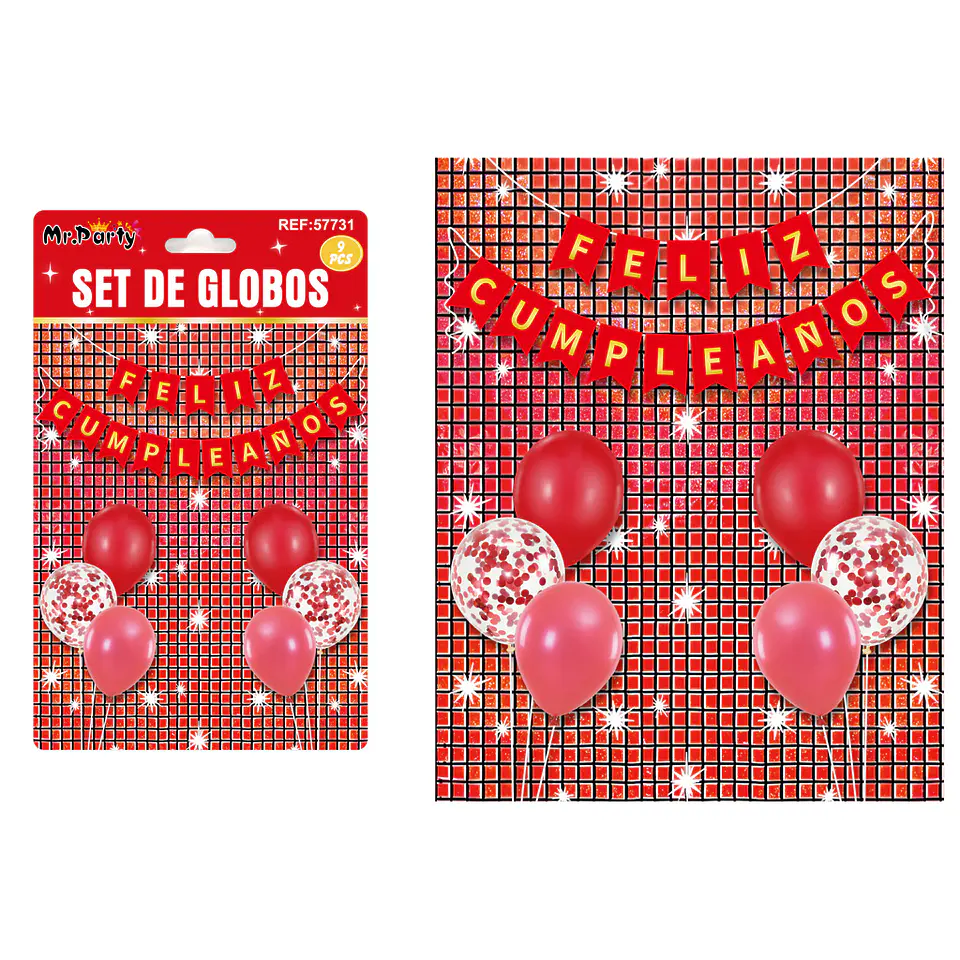 Set de globos con fondo disco rojo 9pcs 1