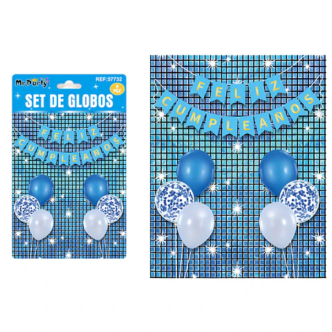 Set de globos con fondo disco azul 9pcs