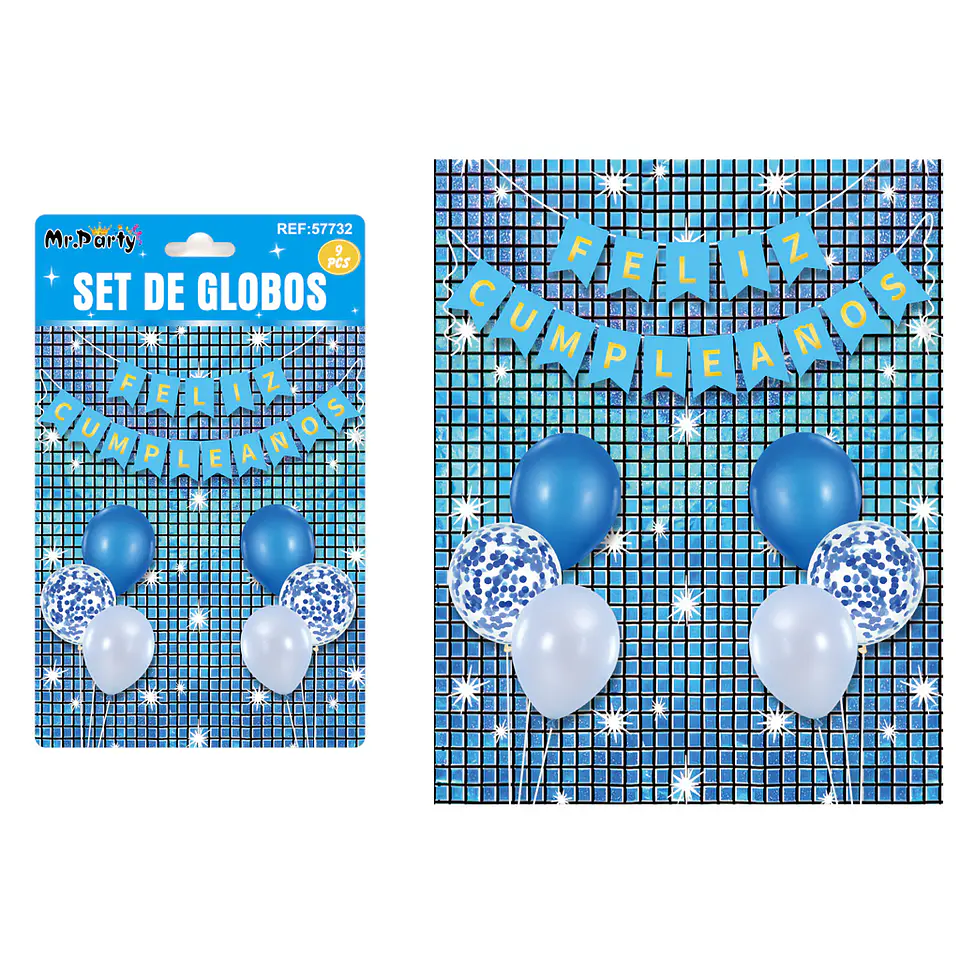 Set de globos con fondo disco azul 9pcs 1