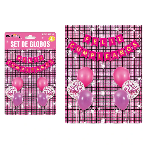 Set de globos con fondo disco fucsia 9pcs