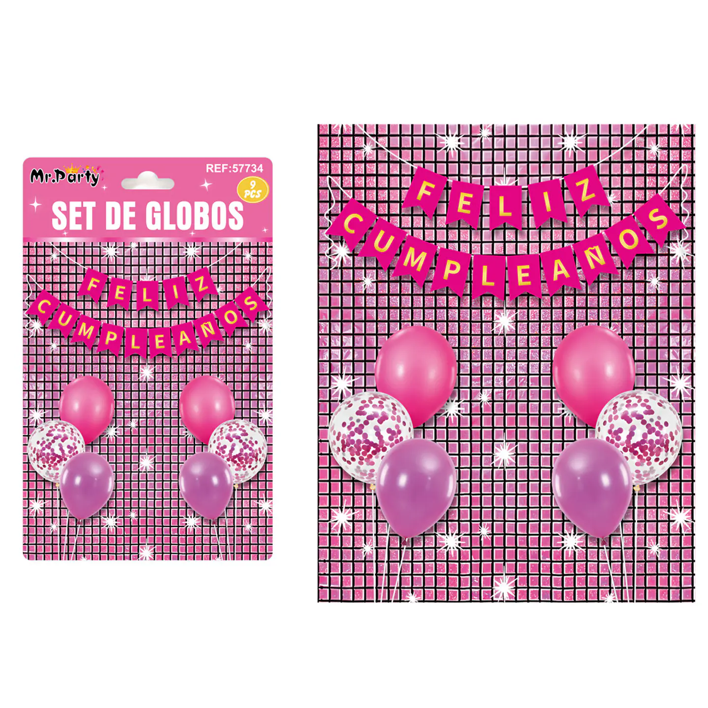 Set de globos con fondo disco fucsia 9pcs 1