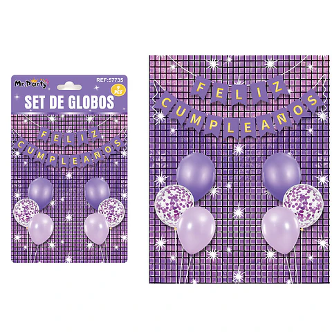 Set de globos con fondo disco morado 9pcs