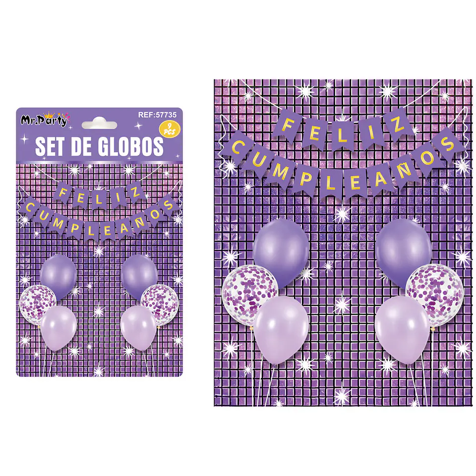 Set de globos con fondo disco morado 9pcs 1