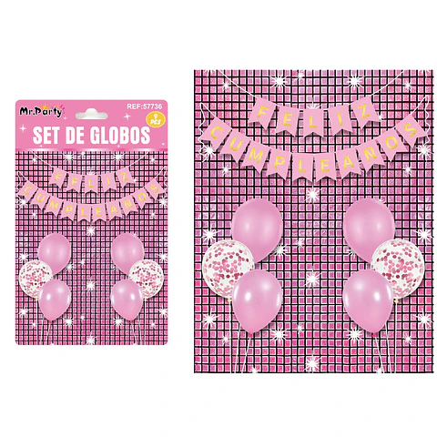 Set de globos con fondo disco rosa 9pcs