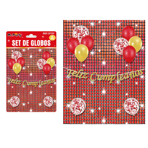 Set de globos con fondo disco rojo 13pcs