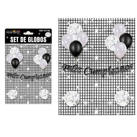 Set de globos con fondo disco negro plateado 13pcs
