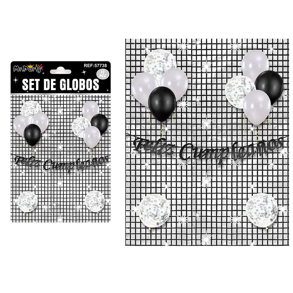 Set de globos con fondo disco negro plateado 13pcs 1