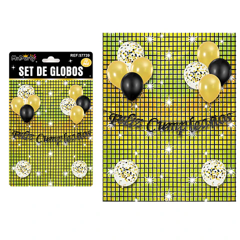 Set de globos con fondo disco negro dorado 13pcs