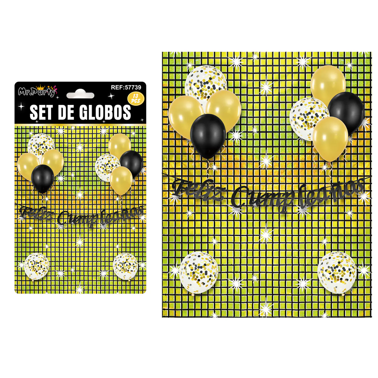 Set de globos con fondo disco negro dorado 13pcs 1