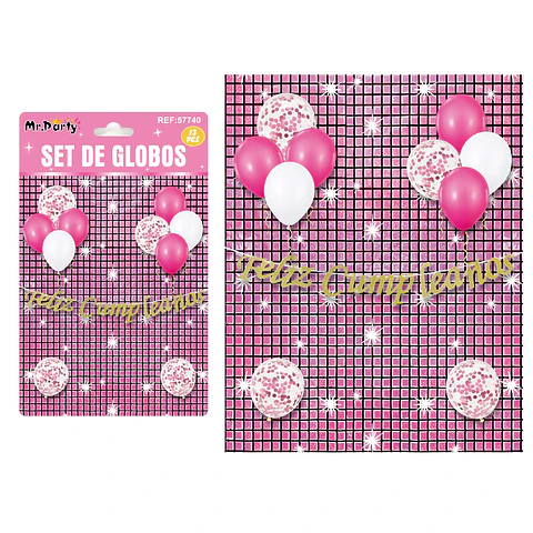Set de globos con fondo disco rosa 13pcs