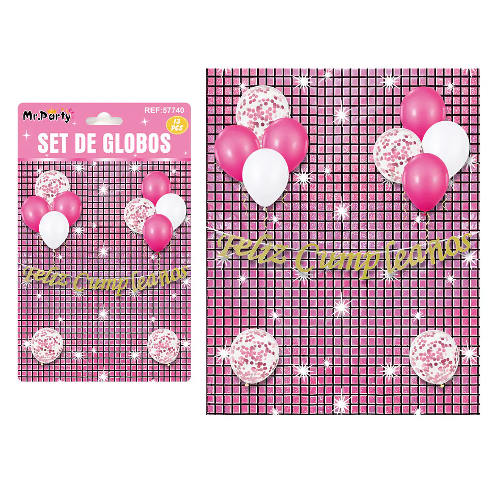 Set de globos con fondo disco rosa 13pcs 1