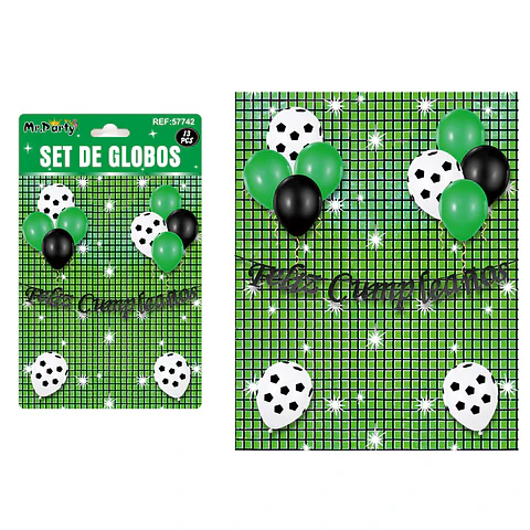 Set de globos con fondo disco verde 13pcs
