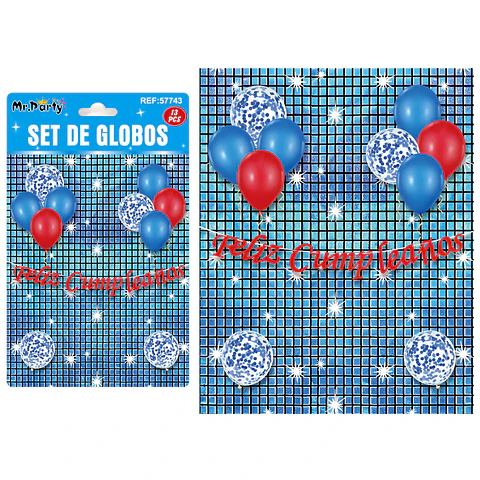 Set de globos con fondo disco azul 13pcs