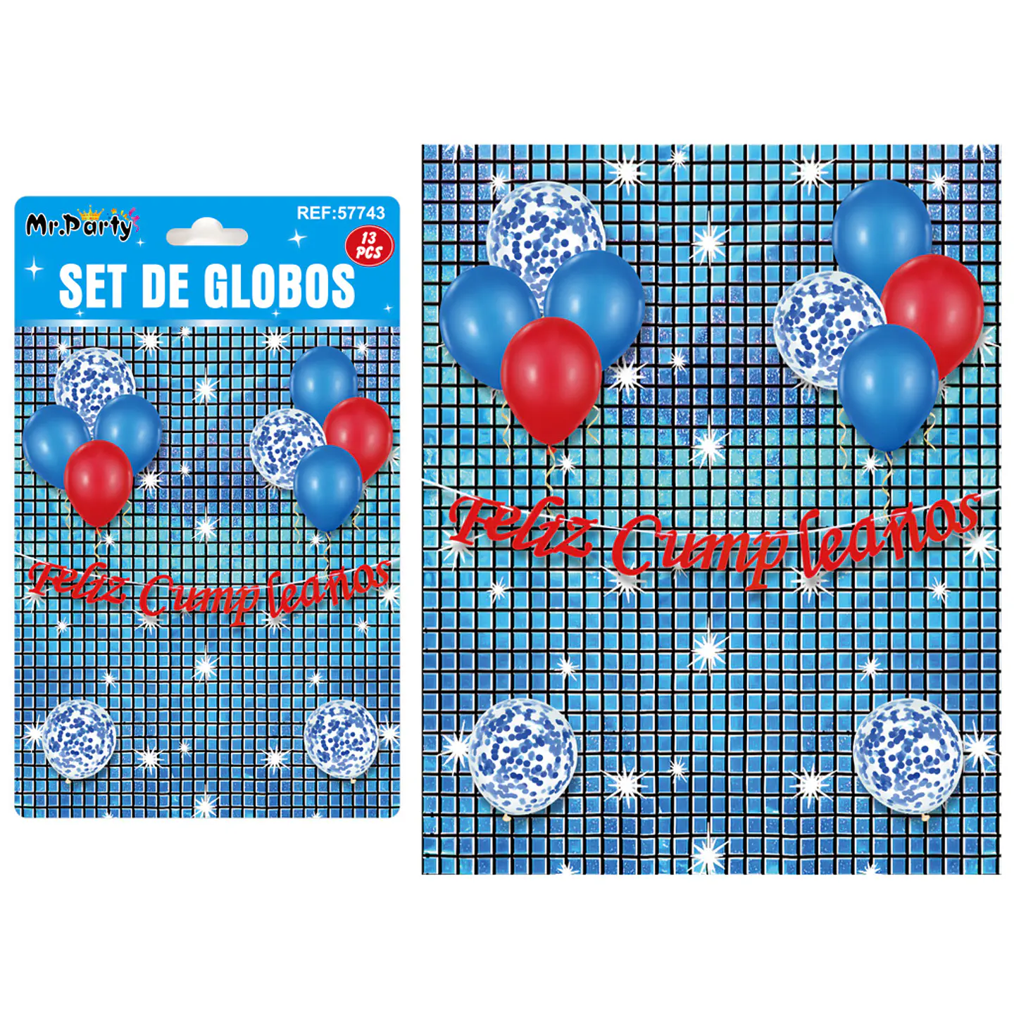 Set de globos con fondo disco azul 13pcs 1