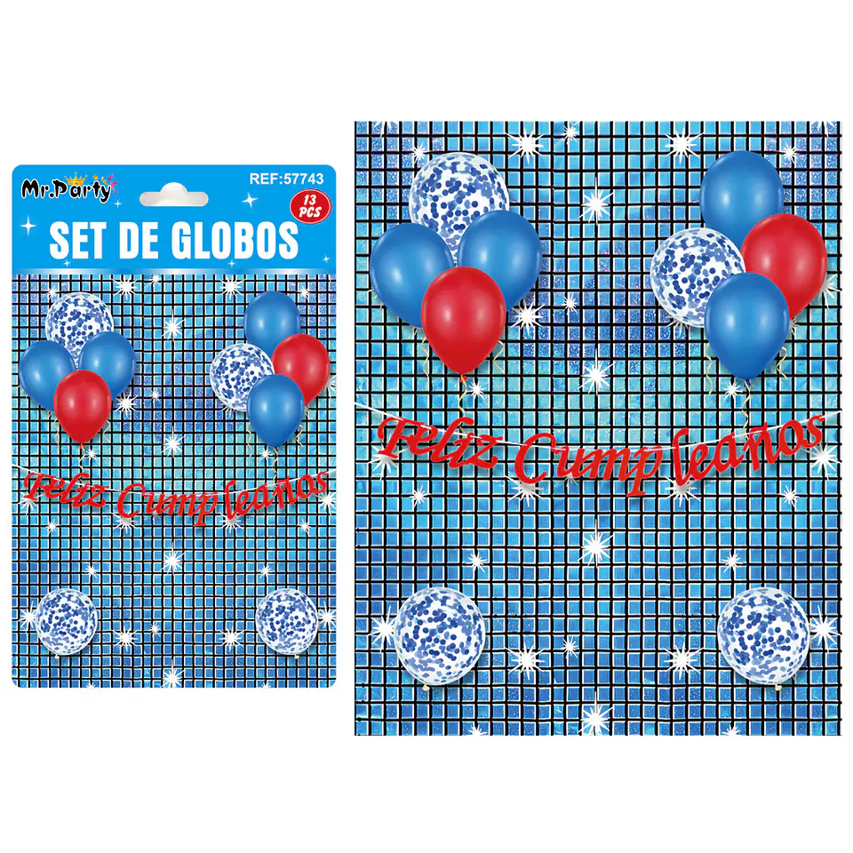 Set de globos con fondo disco azul 13pcs 1
