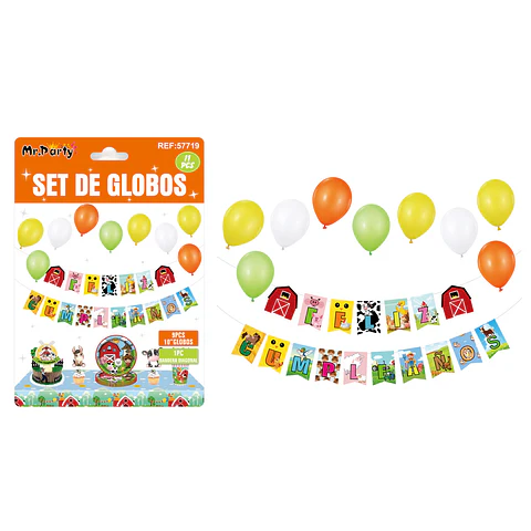 Set de globos con guirnalda de animales de granja 11pcs