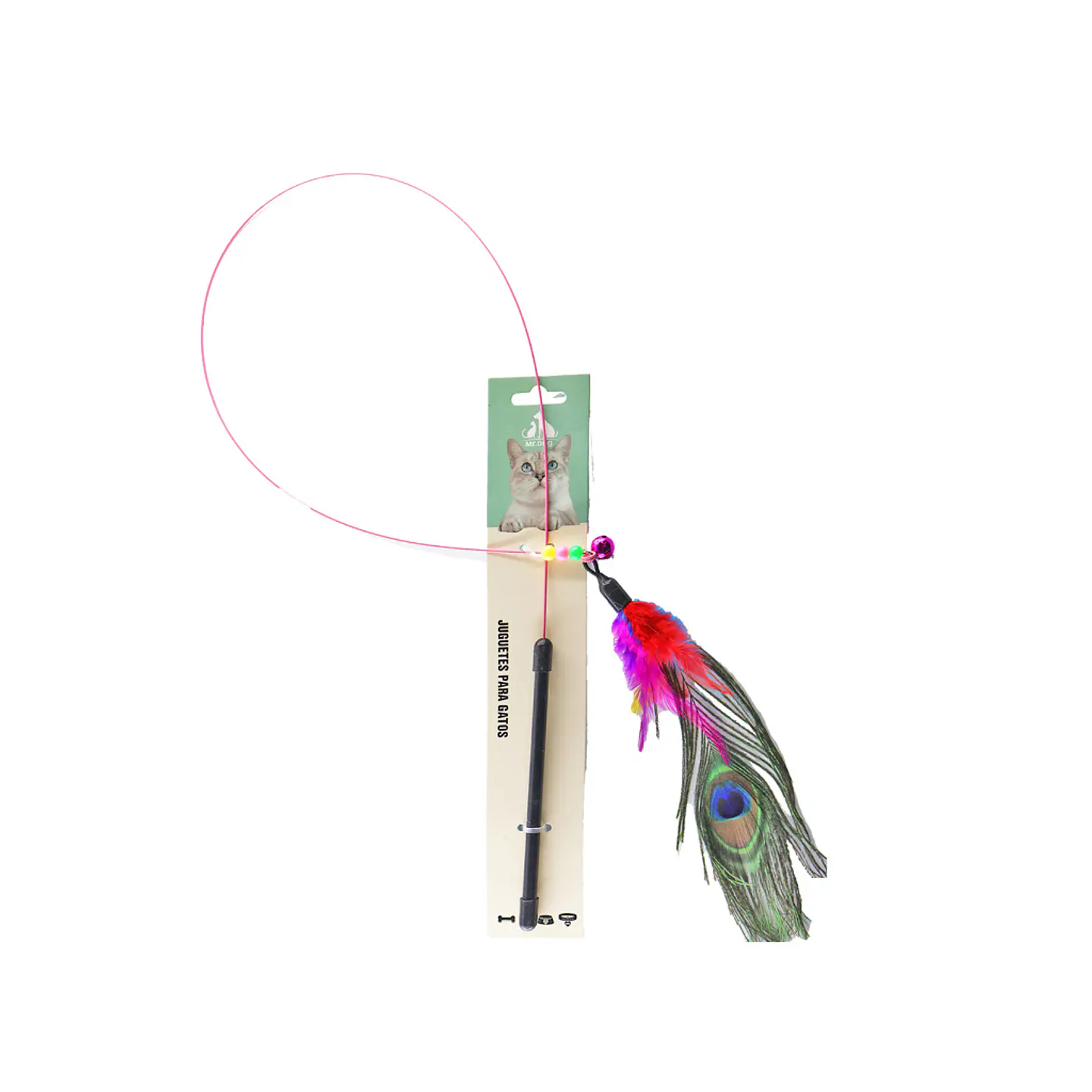 Juguete para gato varita con plumas de pavo real 1