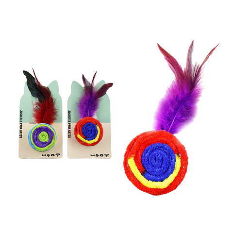 Juguete para gato pelota redonda de hilo con pluma Color Aleatorio