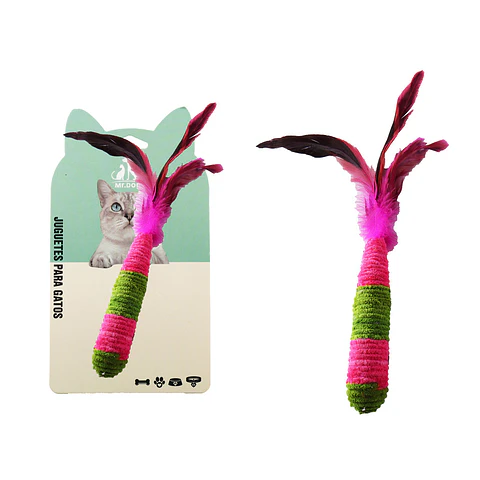 Juguete para gato zanahoria de hilo con pluma