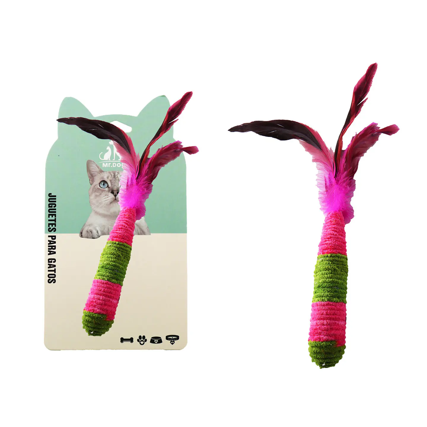Juguete para gato zanahoria de hilo con pluma 1