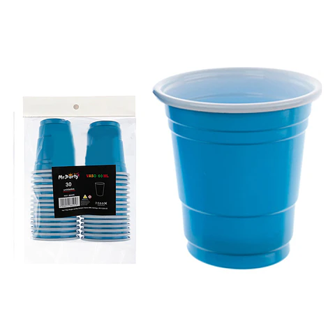 Vasos plásticos shot desechable celeste 60ML 30pcs