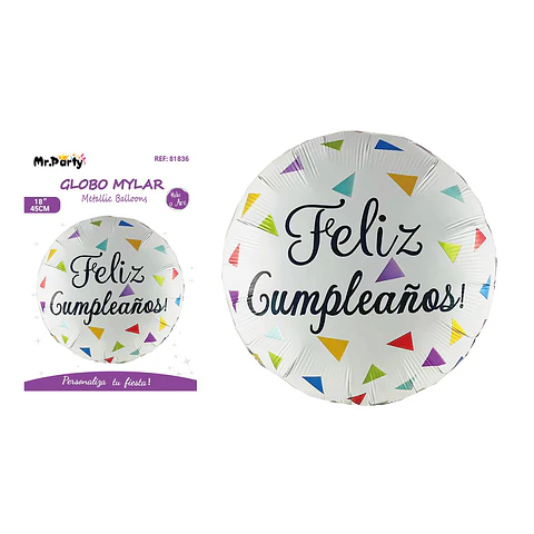 Globo metálico redondo feliz cumpleaños 45cm