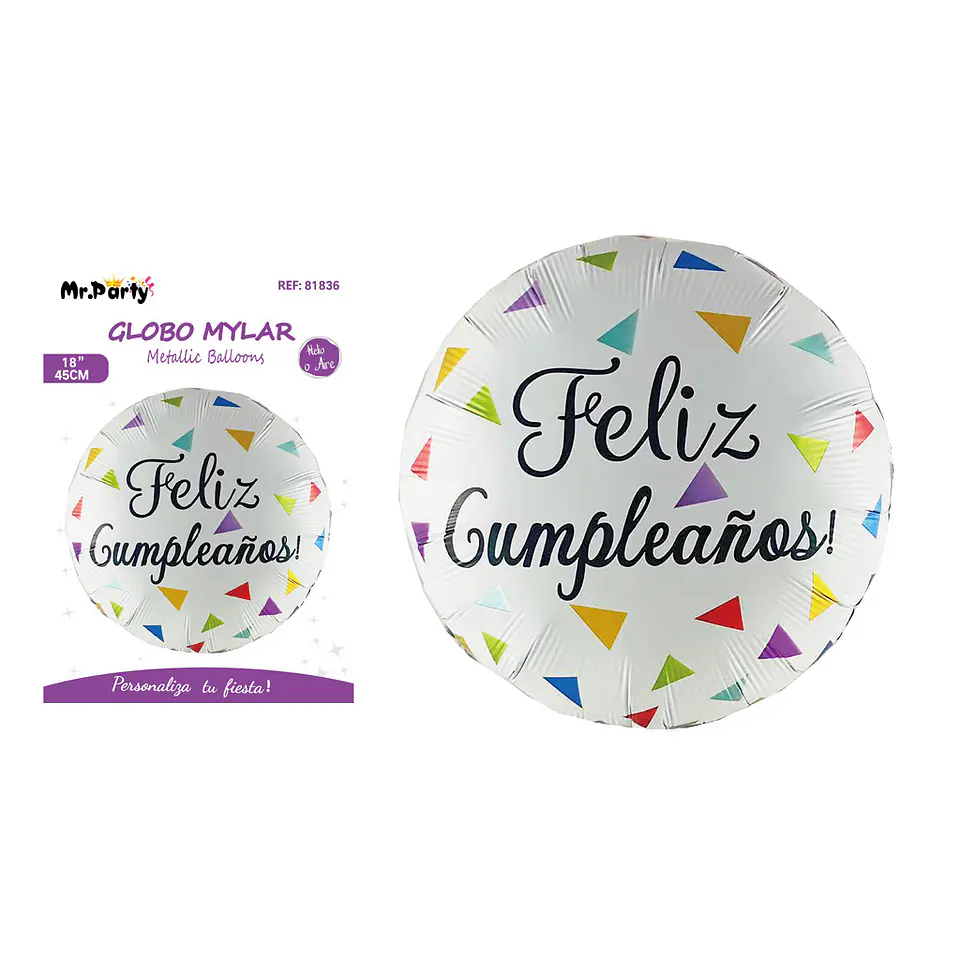 Globo metálico redondo feliz cumpleaños 45cm 1