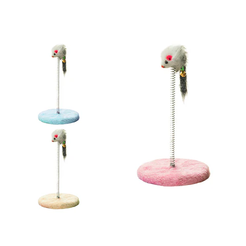 Poste rascador con resorte y ratón para gatos 19*9*25cm Color Aleatorio