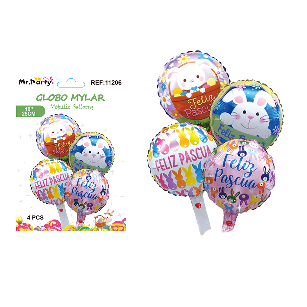 Set de globos metálicos conejo de pascua 4pcs