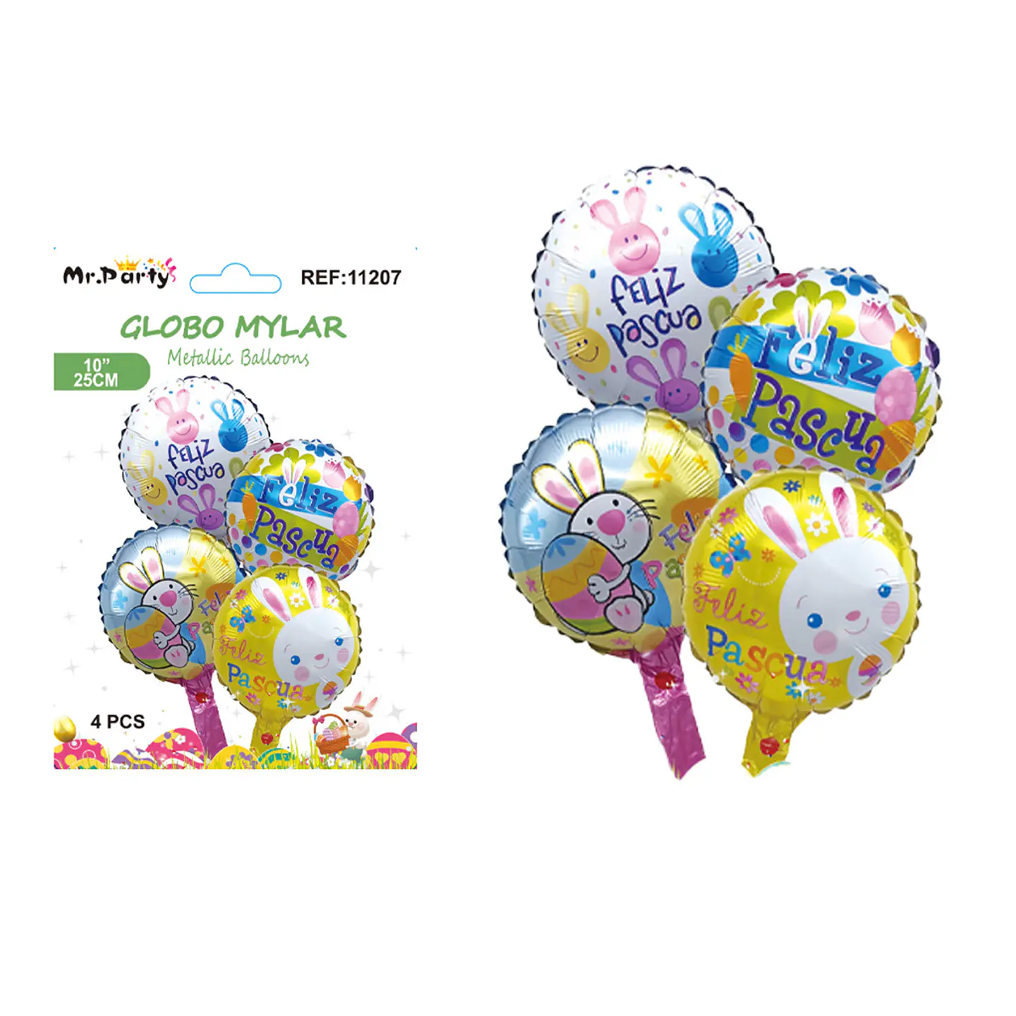Set de globos metálicos conejo de pascua 4pcs 1