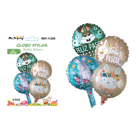 Set de globos metálicos conejo de pascua 4pcs