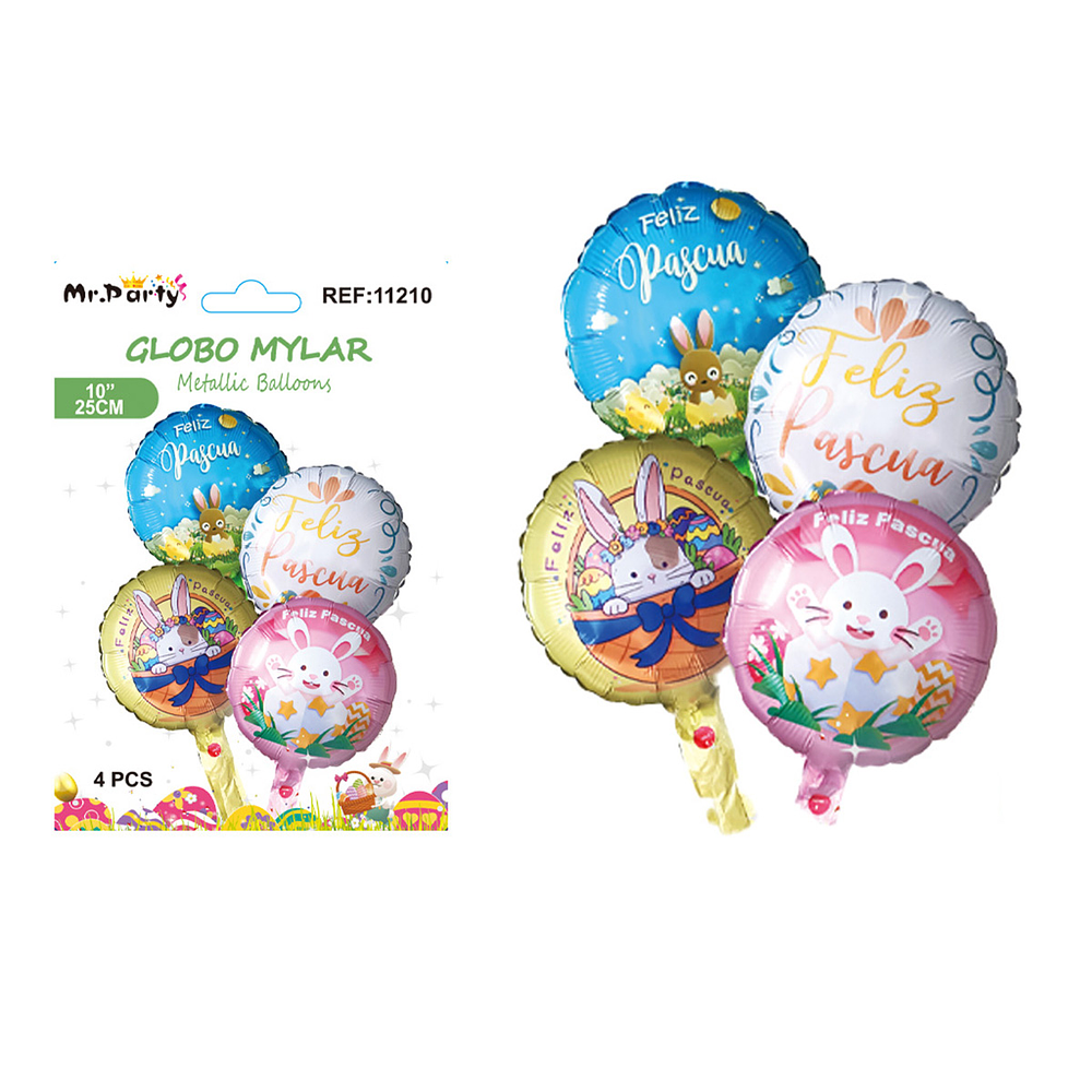 Set de globos metálicos conejo de pascua 4pcs