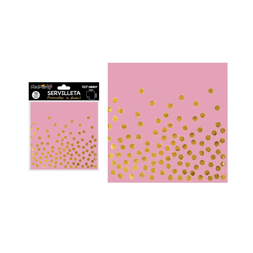 Servilletas rosado con puntos dorados en relieve 33*33cm 10pcs 1