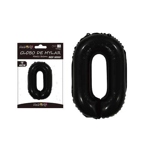 Globo metálico negro 40cm número 0