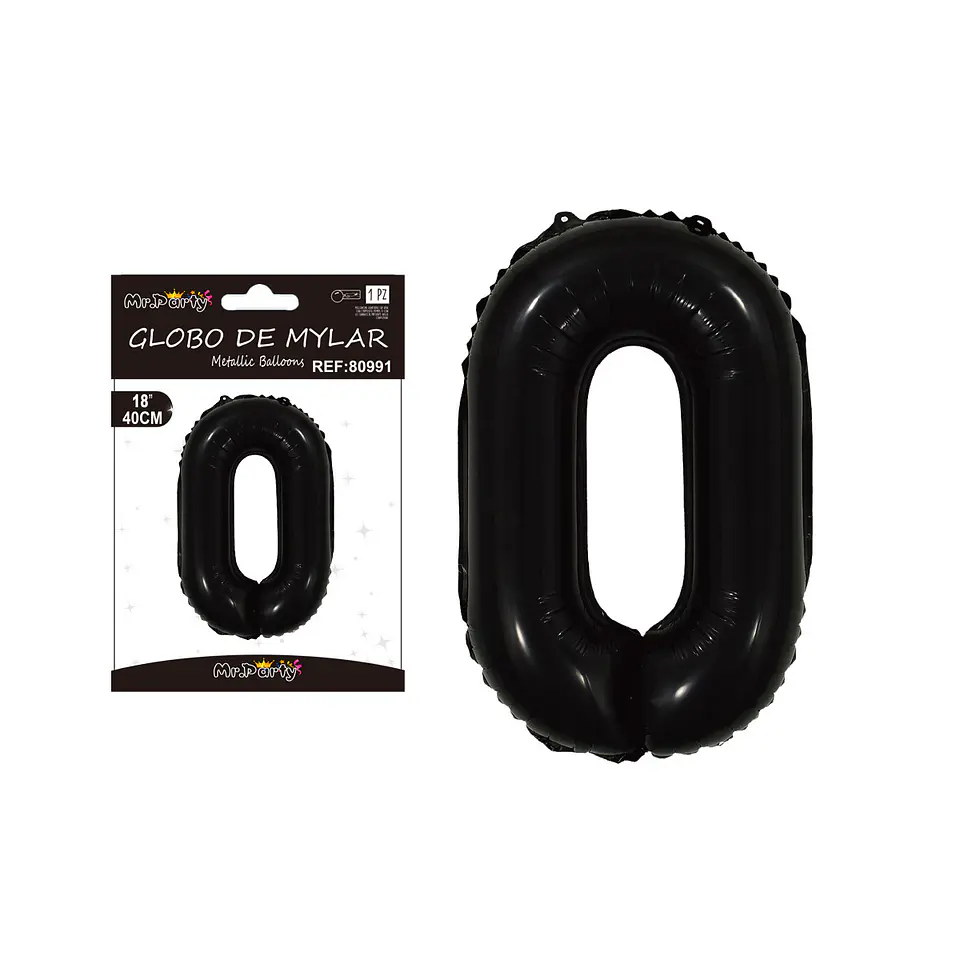 Globo metálico negro 40cm número 0 1