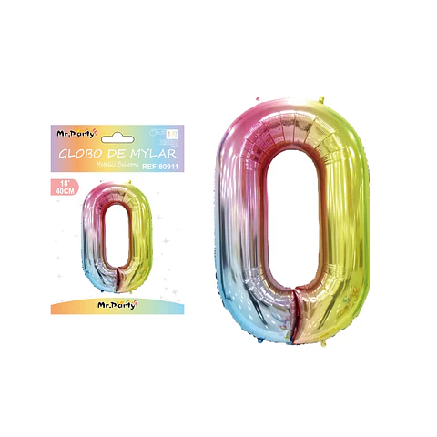Globo metálico multicolor 40cm número 0