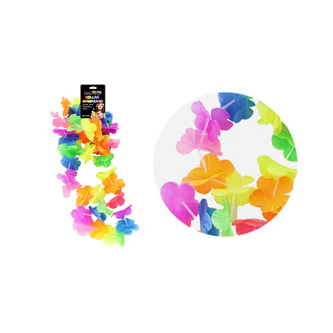 Set de collar cotillón hawaiano multicolor fluor 48cm