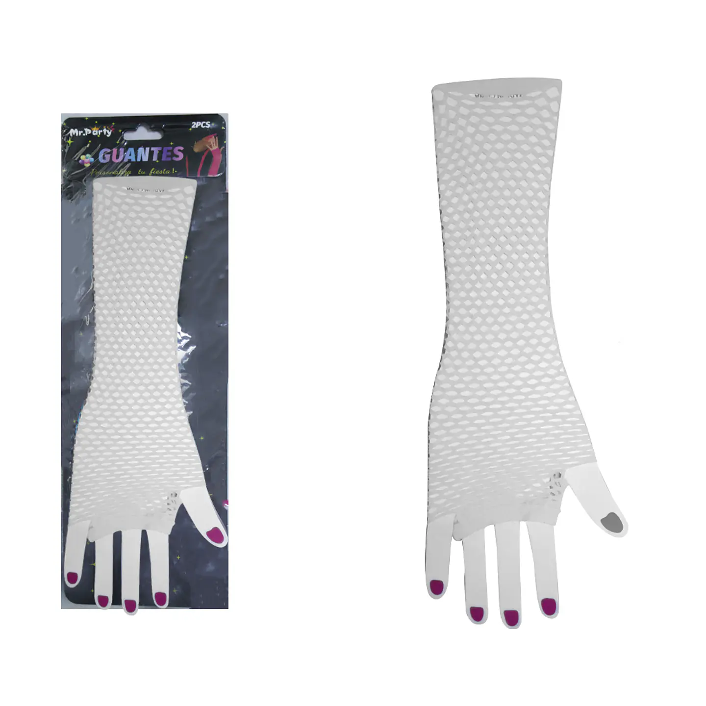 Guantes largos de mallas blanco 1