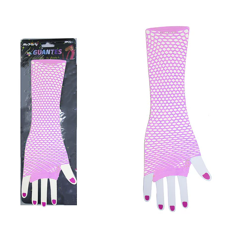 Guantes largos de mallas rosa