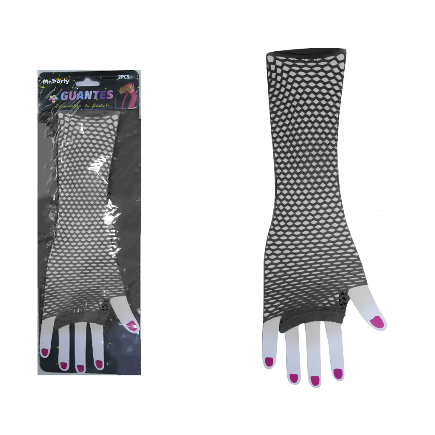 Guantes largos de mallas negro 1