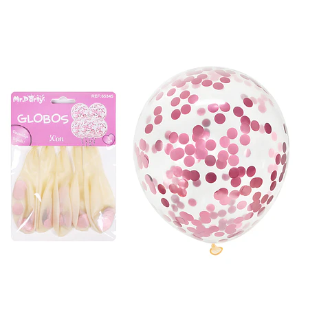 Globos de látex con confetti de redondo rosa 30cm 5pcs
