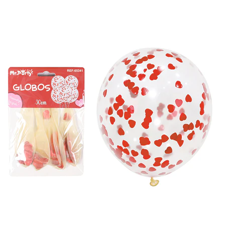 Globos de látex con confetti de corazón rojo 30cm 5pcs
