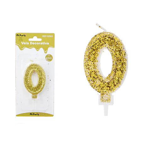 Vela de número 0 dorado con brillo 5.5cm