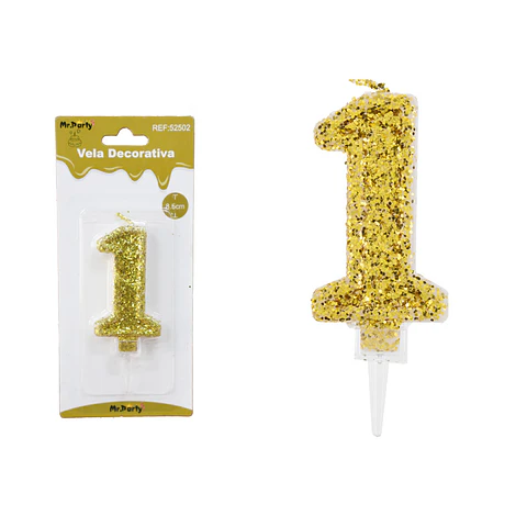 Vela de número 1 dorado con brillo 5.5cm