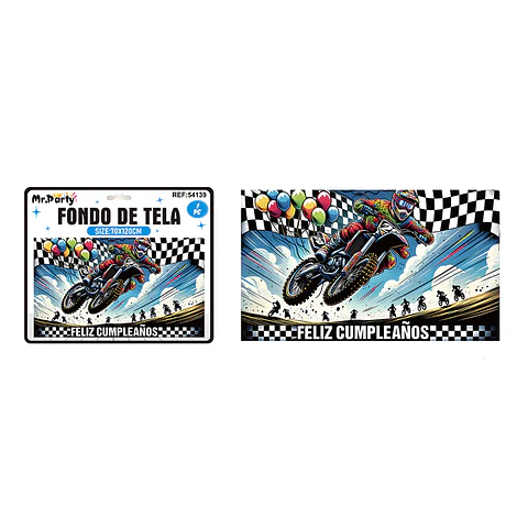 Fondo de tela feliz cumpleaños moto de carreras 120*70cm
