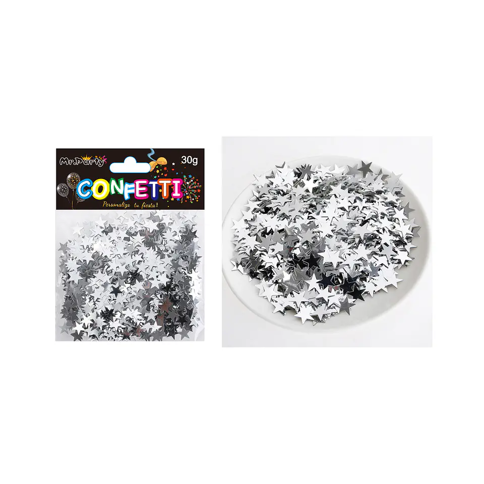 Confetti metálico de estrella plateado 30g 1