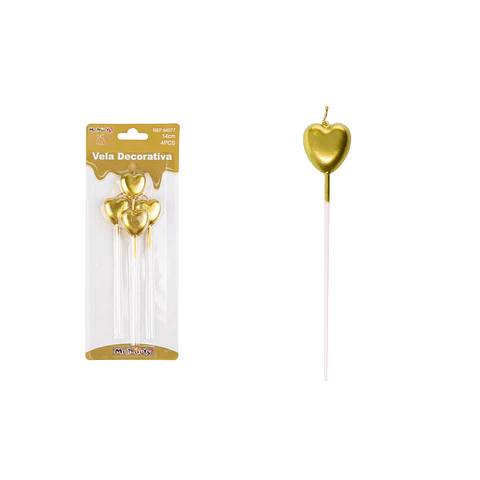 Velas de corazón dorado metálico 14cm 4pcs