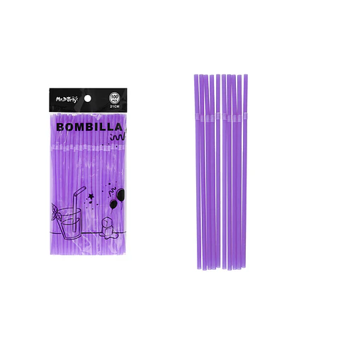 Bombillas de plásticas flexibles morado 21cm 100pcs